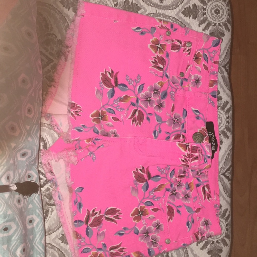 Pink flower jean shorts
